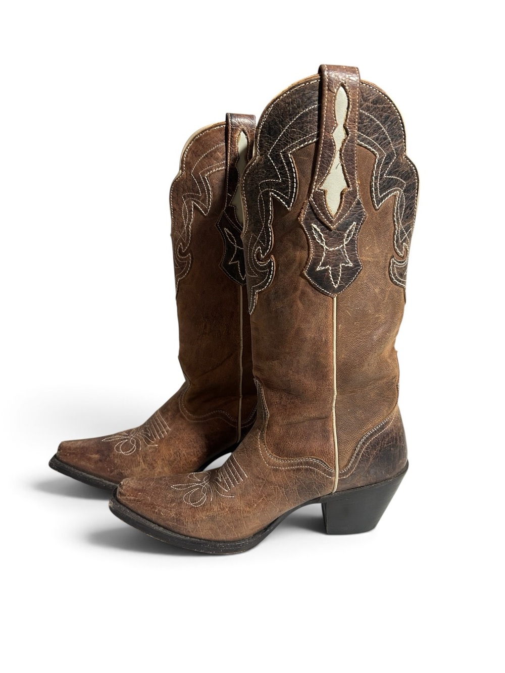 J.B. Dillon Distressed Brown Goat Leather Western Cowboy Boots